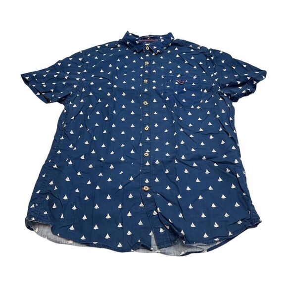 Denim & Flower Shirt Men's Large Navy Sailboat Print Cotton Slim Fit Button-Down - Picture 1 of 8